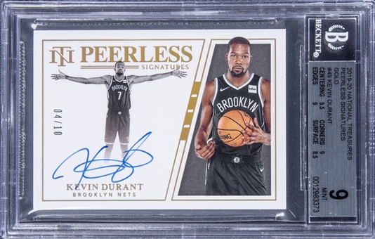 2019-20 Panini National Treasures “Peerless Signatures” Gold #PS-KDR Kevin Durant Signed Card (#04/10) - BGS MINT 9/BGS 10